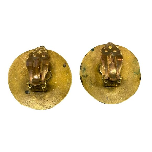 Vintage Signed Marjorie Baer SF Handmade Mixed Metal and Tortoise Omega Clip on - Picture 4 of 5